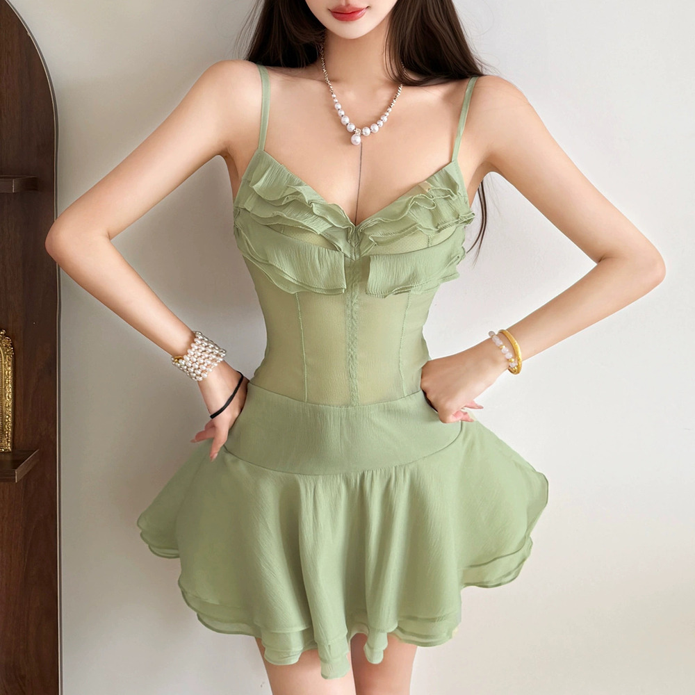 ZARA French Summer Sheer Mesh Ruffle Waist Slimming Short Tube Dress